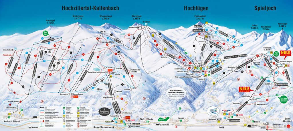 Der Pistenplan für das Hochzillertal (Stand 2018)